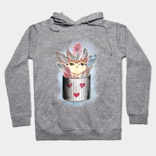 Watercolor cute owl and feathers in box. Hoodie